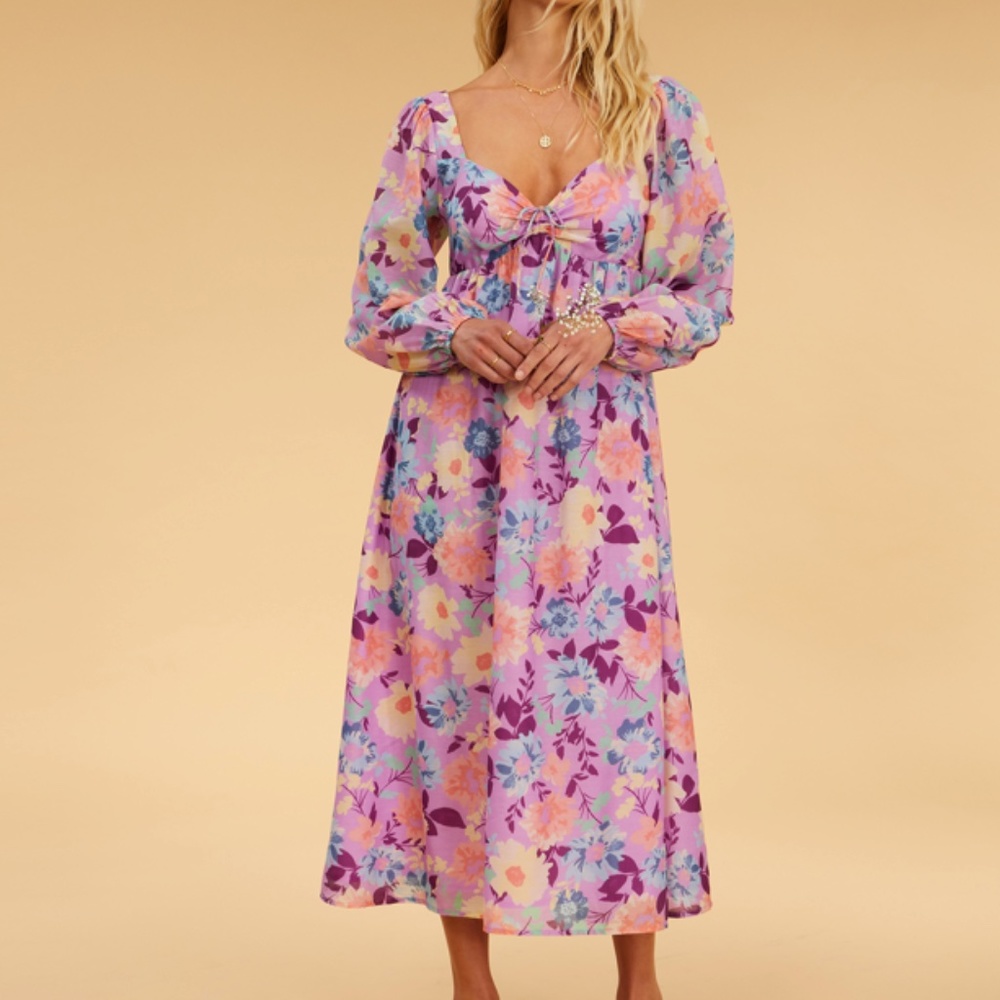 Billabong Salty Blonde Paradise Love Long Sleeve Midi Dress